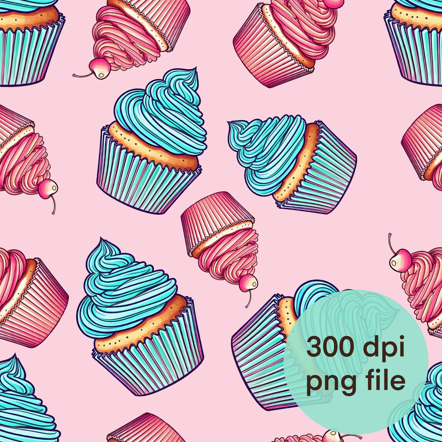 Neon cupcake repeating pattern digital art